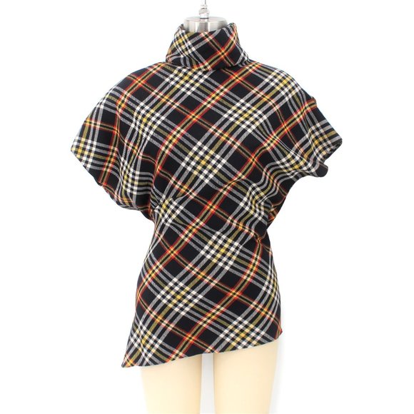 Unbranded Tops - Asymmetric Paid Wool blend Top Dolman Short Sleeve Gathering Detail Turtleneck
